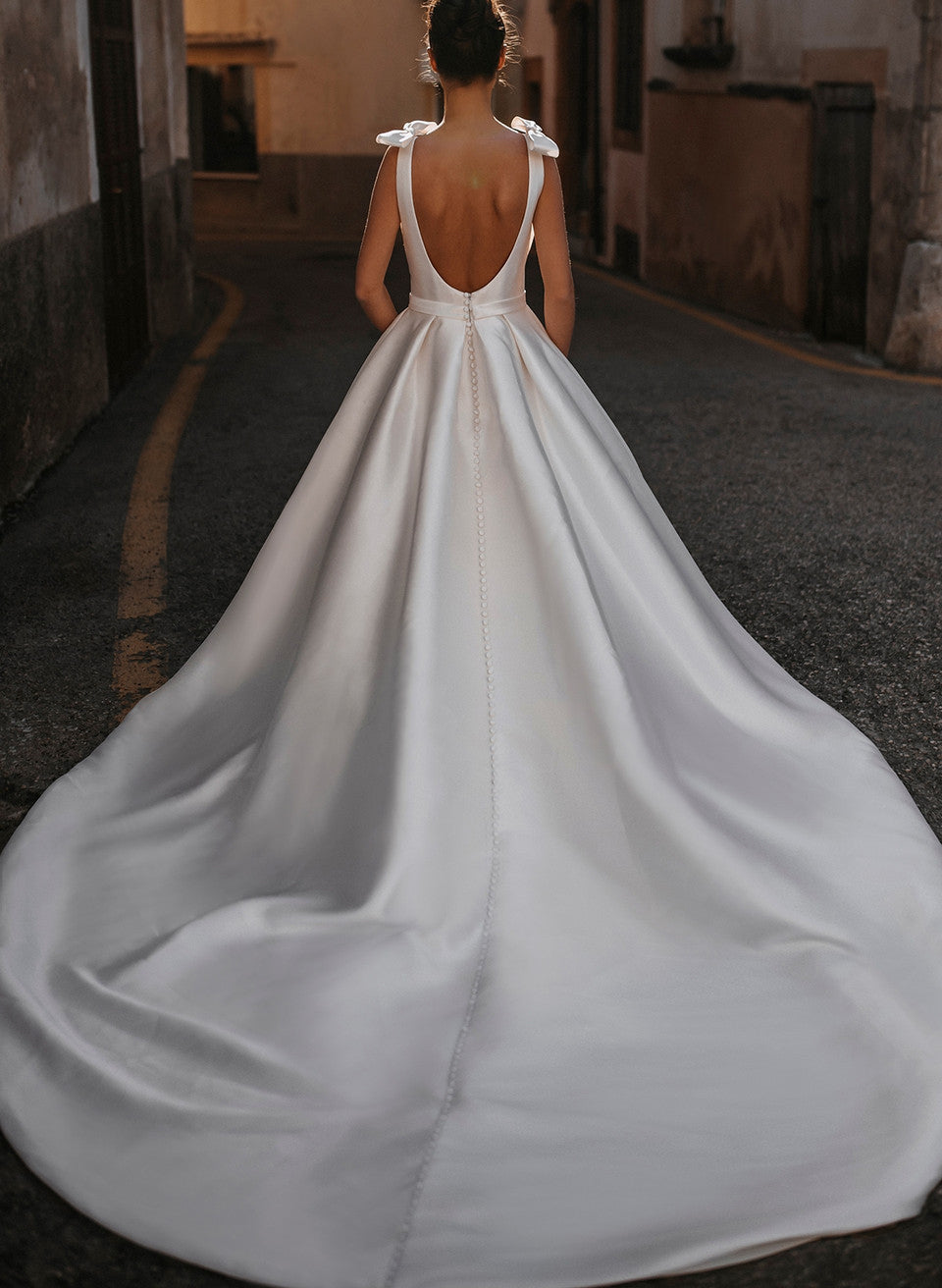 Sleek Ball Gown Satin V Neck Bridal Gowns