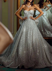 Sleeveless Sequined Wedding Dress With Bow(s)
