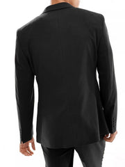 Slim Fit Double Breasted Six-Button Business Suit For Men In Black Green