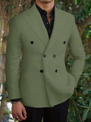 Slim Fit Double Breasted Six-Button Business Suit For Men In Black Green