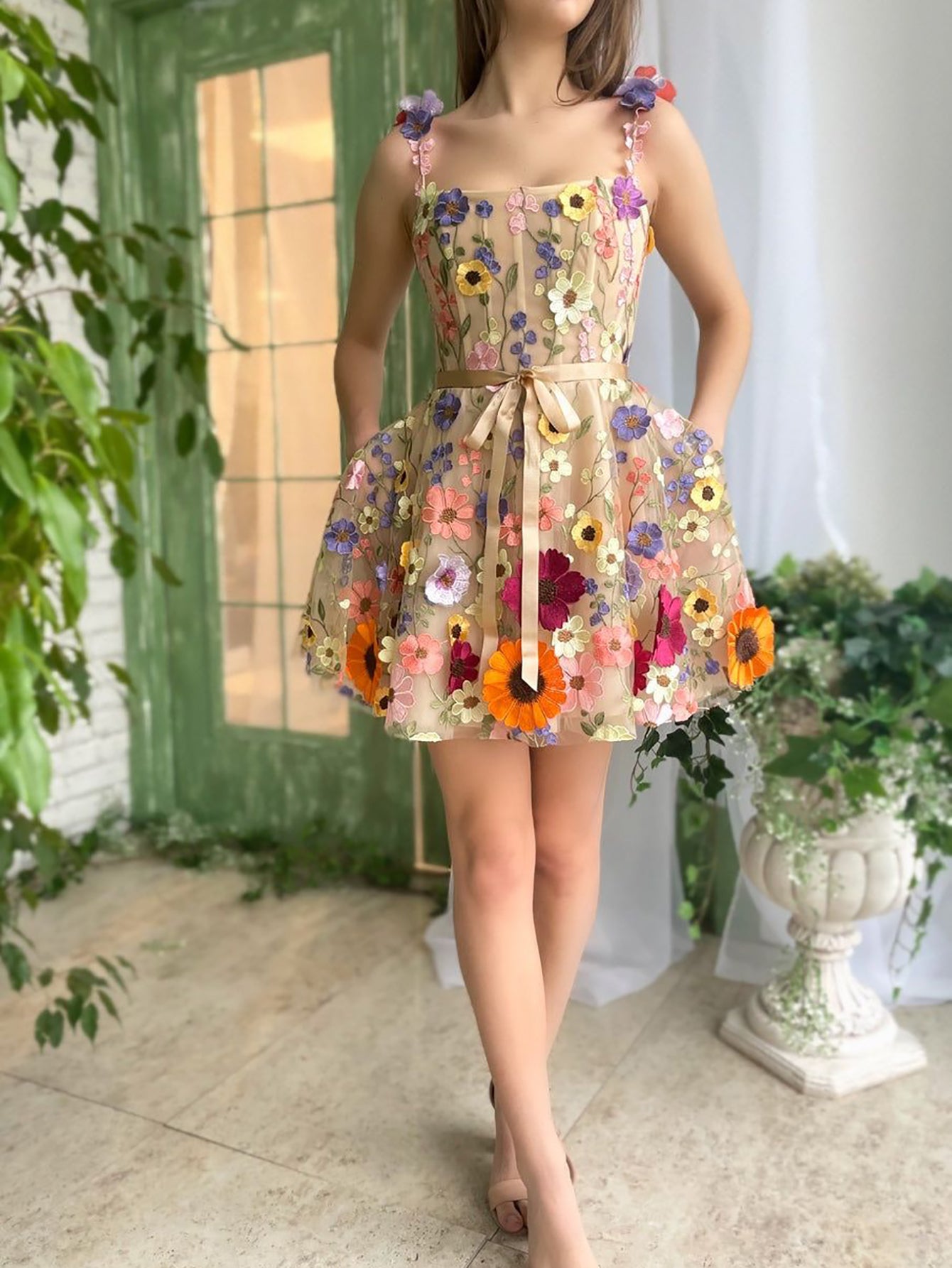 Sophie Homecoming Dress Pretty A Line Floral With 3D FlowersShort Party Cocktail Dress