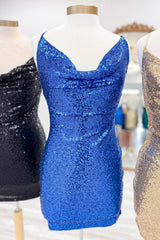 Spaghetti Straps Golden Homecoming Dress Bodycon Short Prom Dress with Sequin