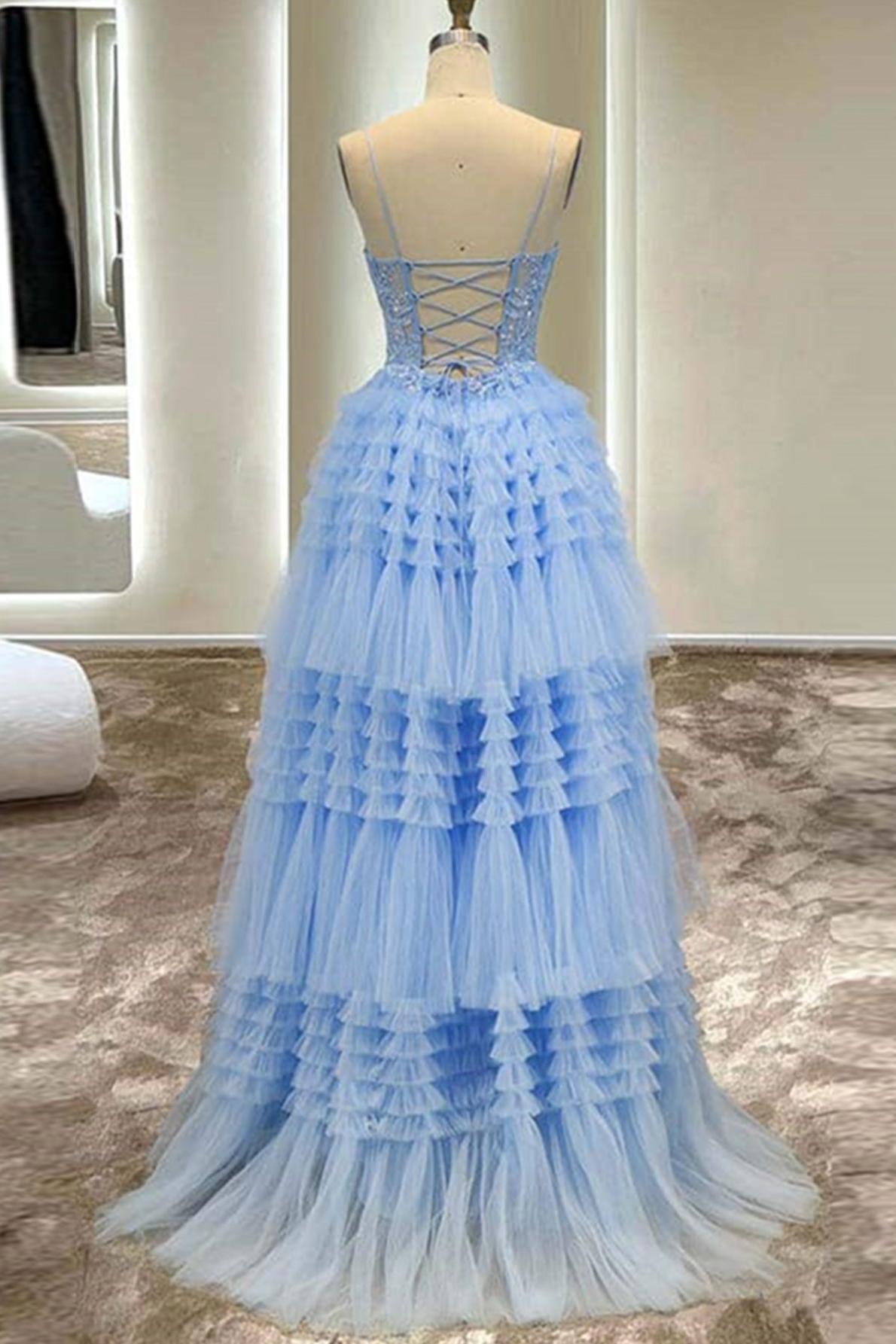 Spaghetti Straps Prom Dress Tulle Long A Line Evening Dress