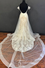 Spaghetti Straps Tulle Wedding Dress Lace A Line Long Bridal Gown