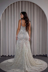 Dressystars Spaghetti Straps Prom Dress Mermaid Sleeveless Formal Dress with Slit