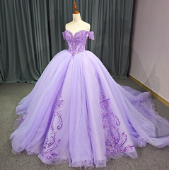 Sparkling Purple Off the Shoulder Quinceanera Dress Ball Gown Sweet 16 Dress