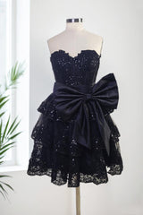 Sparkly A Line Sweetheart Corset Tiered Ruffle Homecoming Dress with Bows