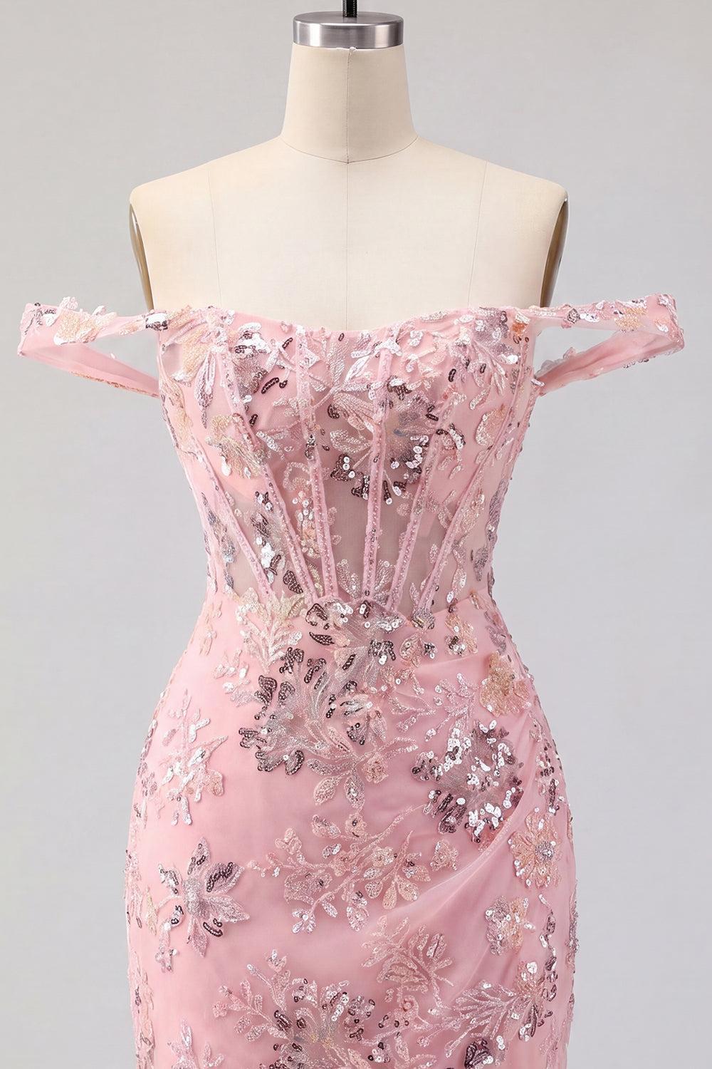 Floral Corset Tight Sparkly Blush Short Beaded Homecoming Dress