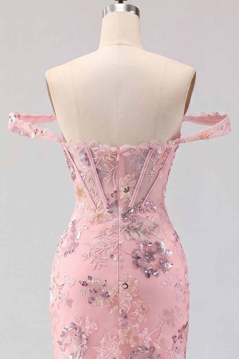 Floral Corset Tight Sparkly Blush Short Beaded Homecoming Dress