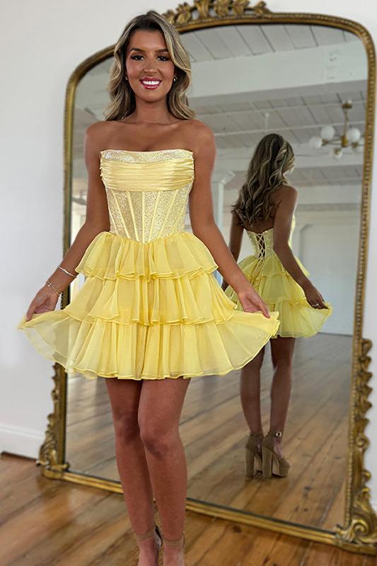 yellow beaded homecoming dress Dressystars Sparkly Corset A Line Short with R Guest of wedding