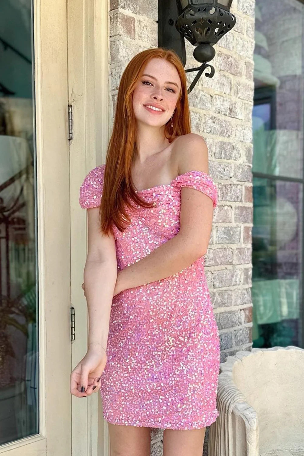 Sparkly Homecoming Dress Girly pink Sequin Bodycon Fitting Short Party Cocktail Dress