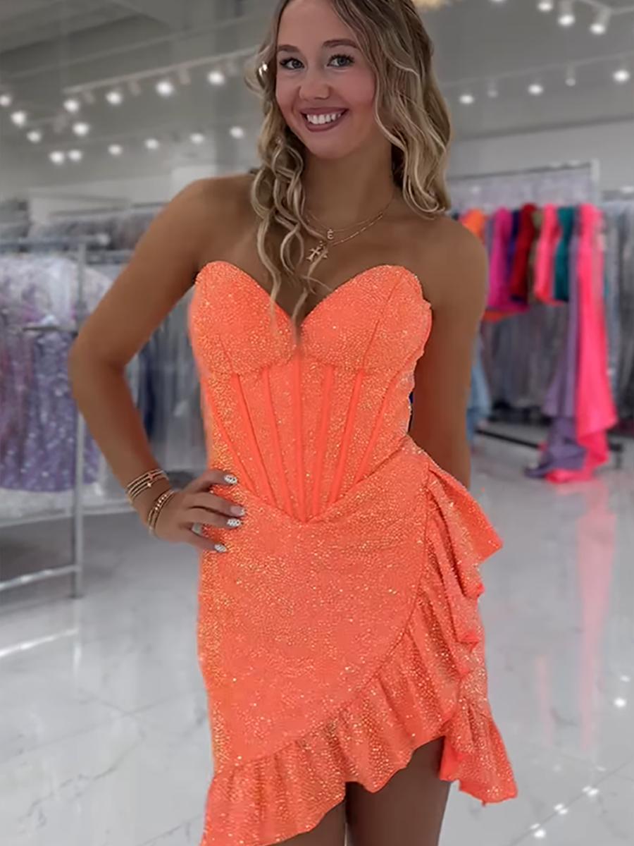 Sparkly Tight Short Corset Homecoming Dress with Beading