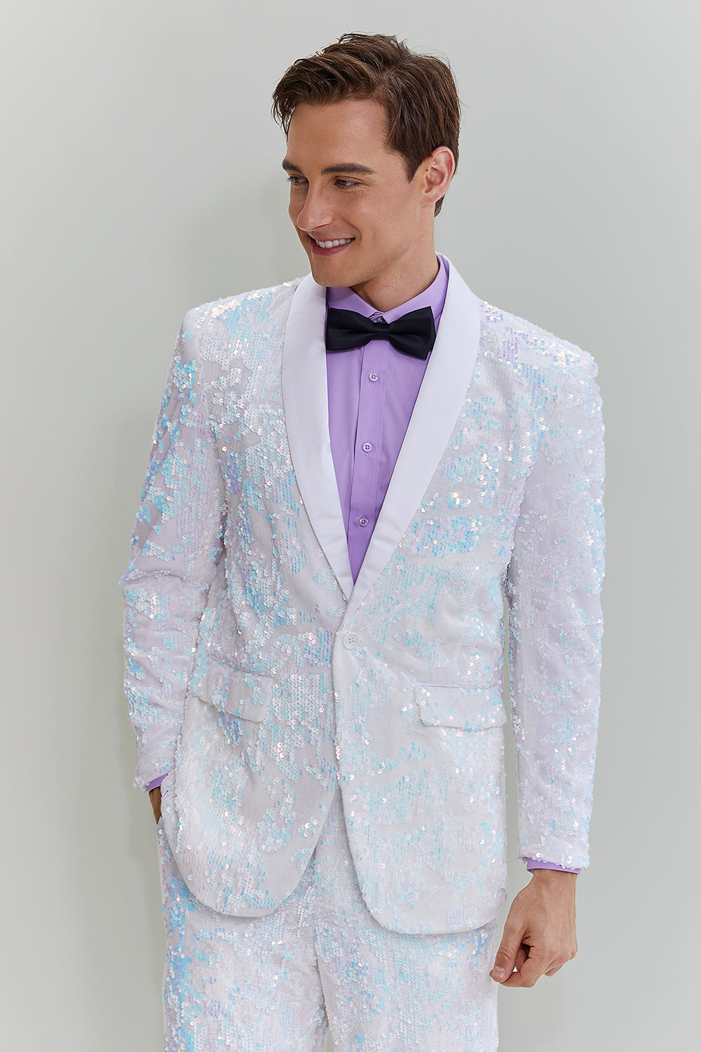 Sparkly White Sequined 2-Piece Men's Prom Homecoming Suit