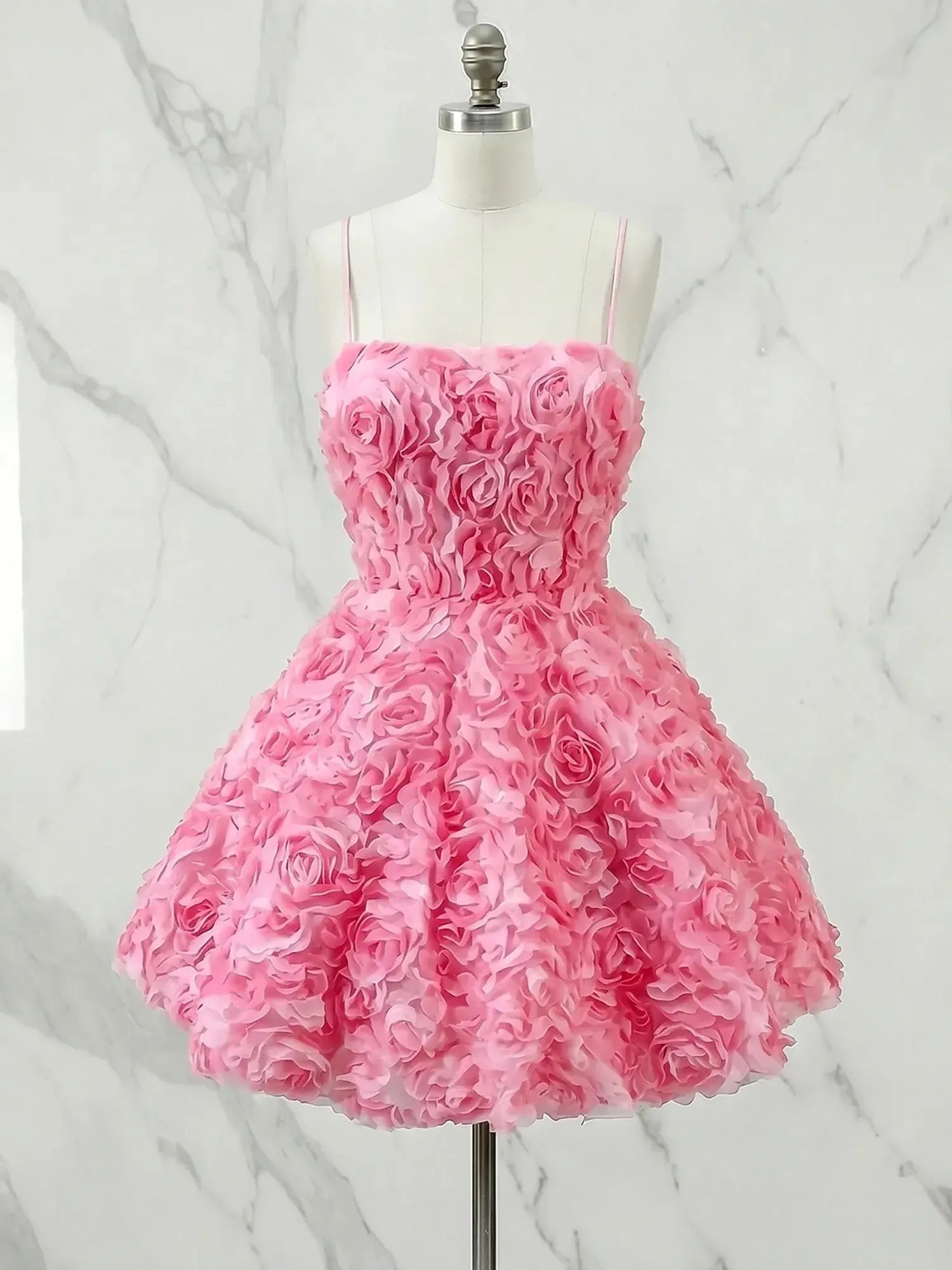 Square Neck 3D Rose Petal Corset Homecoming Dresses Mini Cocktail Dress