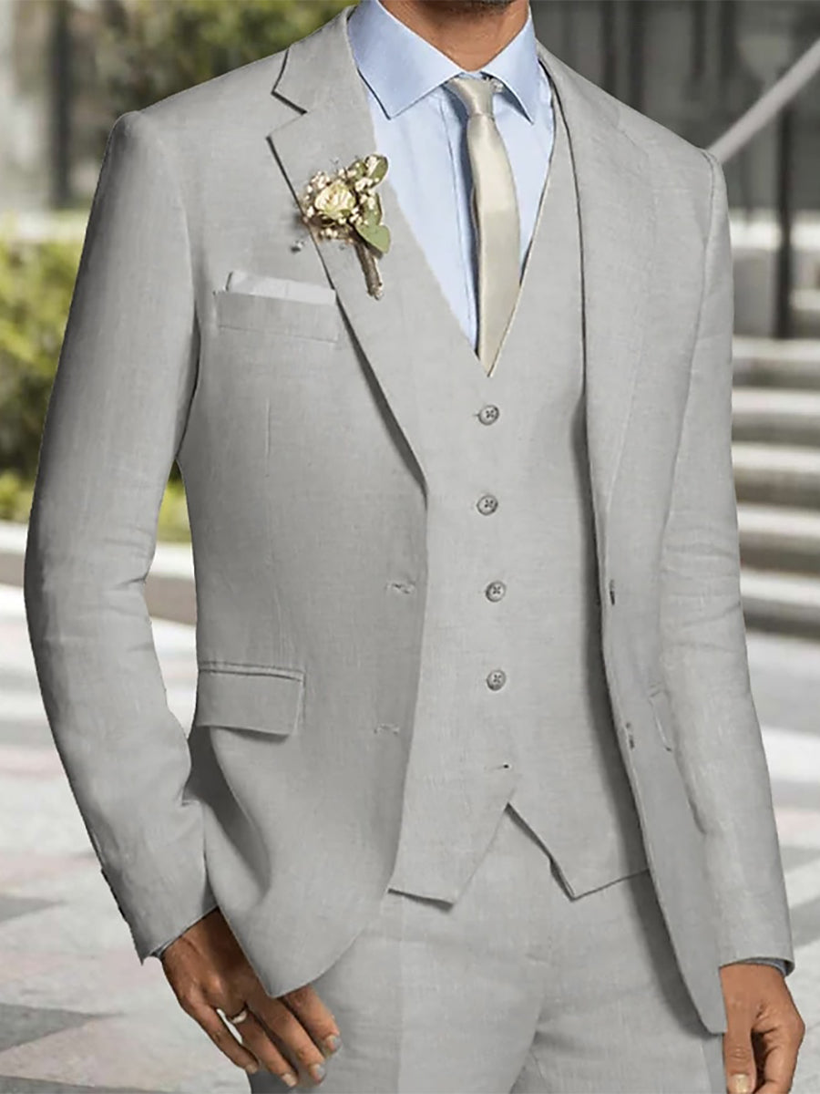 Standard Fit Men's Formal Three-Piece Single Breasted Two-Button Beach Wedding Suit