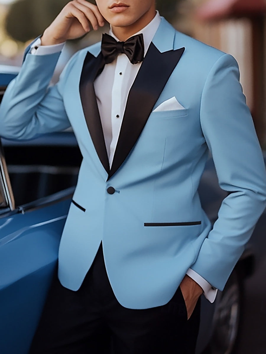 Standard Fit Sky Blue One-Button Single Breasted Suit For Men's Beach Weddings And Prom