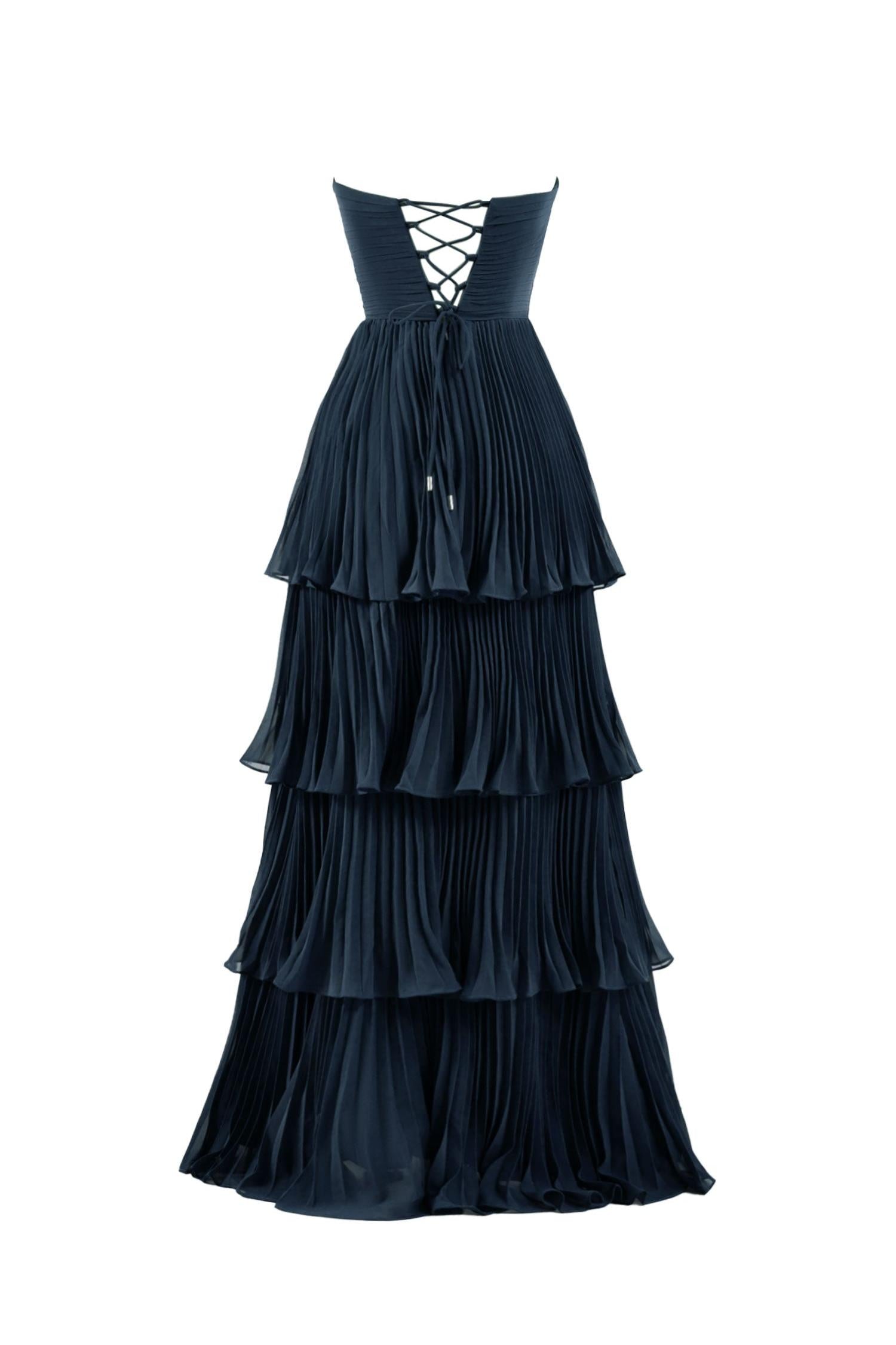 Strapless Emerald Green Prom Dress Ruffle Tiered Long Evening Dress