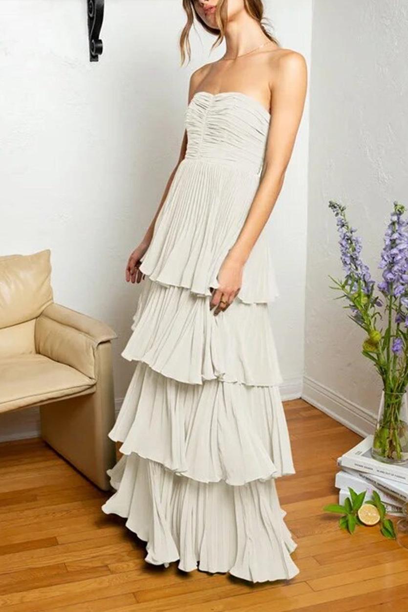 Strapless Emerald Green Prom Dress Ruffle Tiered Long Evening Dress