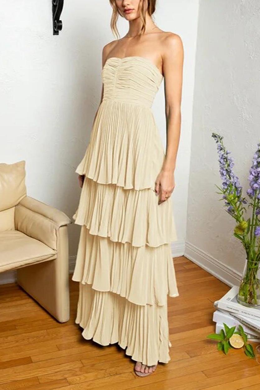 Strapless Emerald Green Prom Dress Ruffle Tiered Long Evening Dress