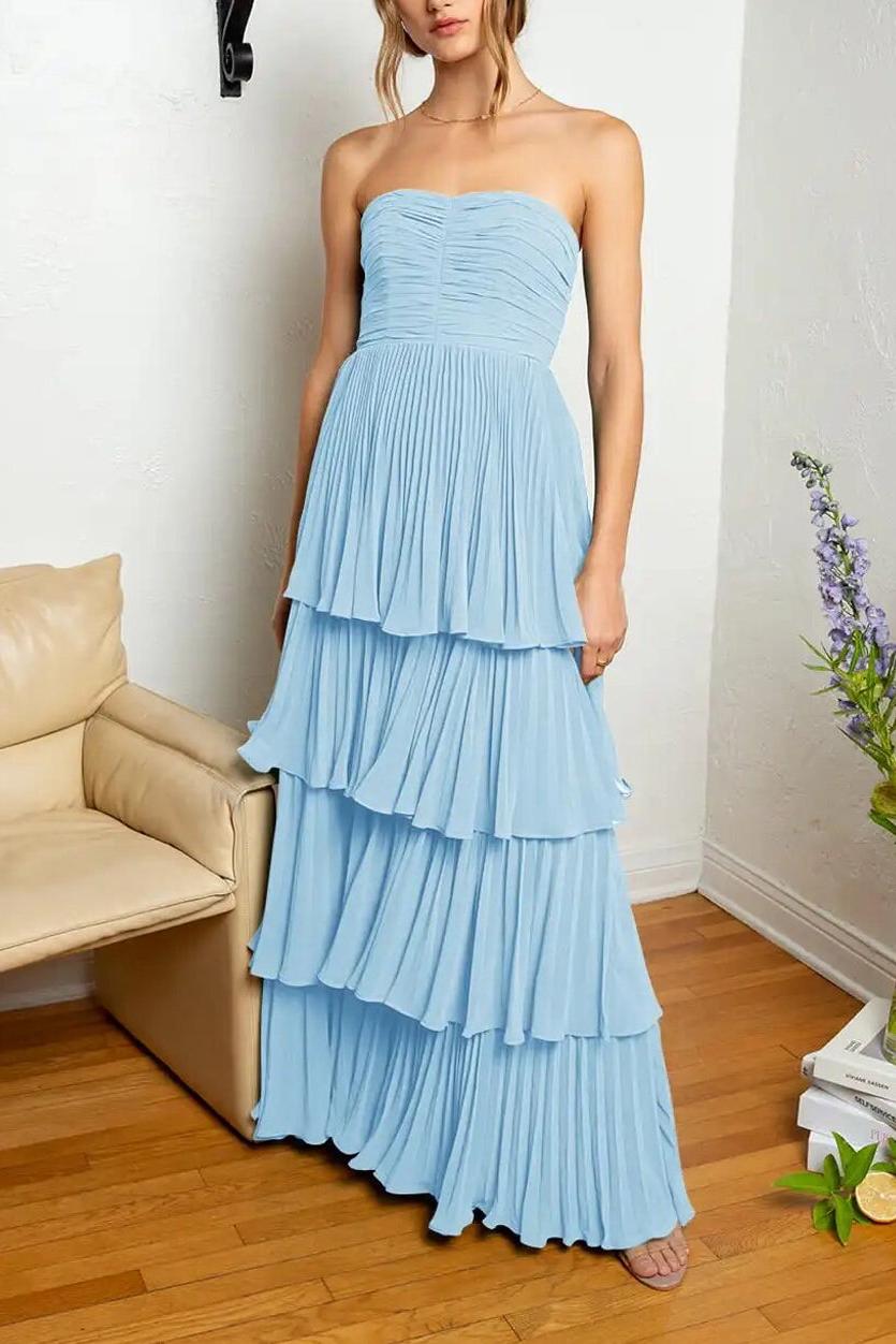 Strapless Emerald Green Prom Dress Ruffle Tiered Long Evening Dress