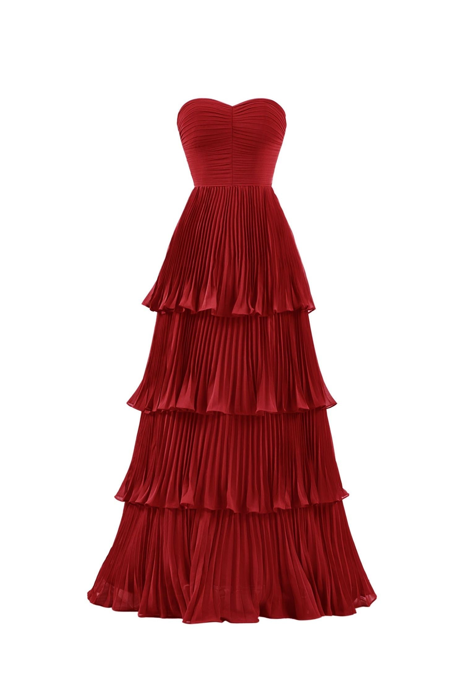 Strapless Emerald Green Prom Dress Ruffle Tiered Long Evening Dress