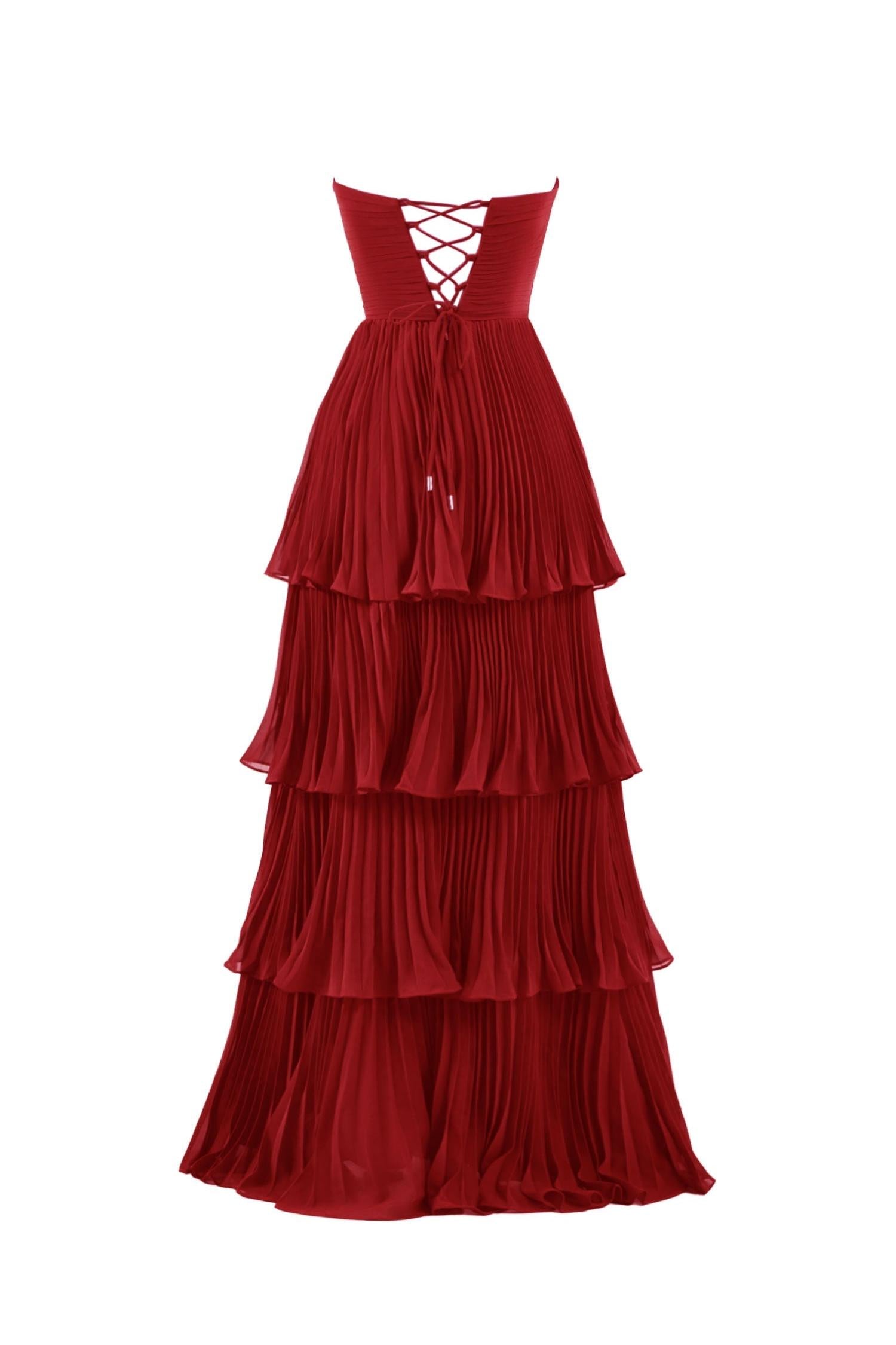 Strapless Emerald Green Prom Dress Ruffle Tiered Long Evening Dress