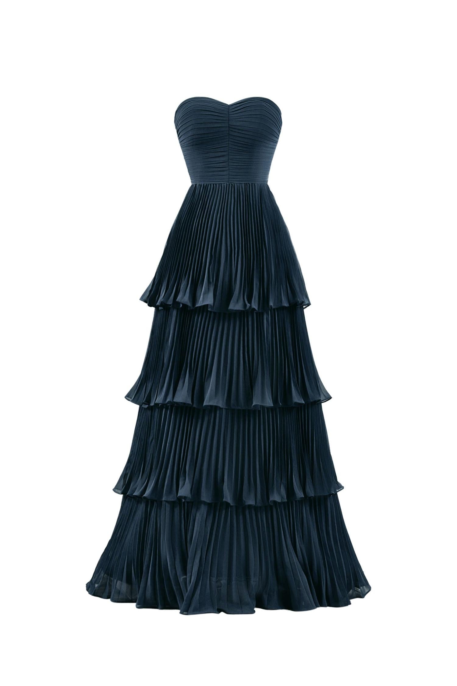 Strapless Emerald Green Prom Dress Ruffle Tiered Long Evening Dress