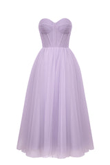 Strapless Homecoming Dress Puffy Midi Tulle MaterialShort Party Cocktail Dress