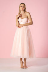 Strapless Homecoming Dress Puffy Midi Tulle MaterialShort Party Cocktail Dress