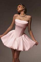 Strapless Homecoming Dress Sleeveless Short A Line Cocktail Dress With Pleated