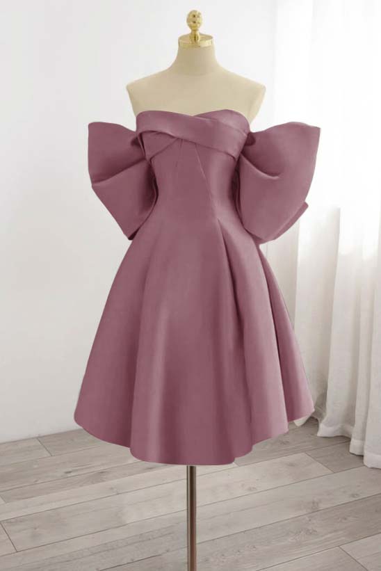 Strapless Homecoming Dress Sleeveless Short Cocktail Dress With Bowknot Pleated