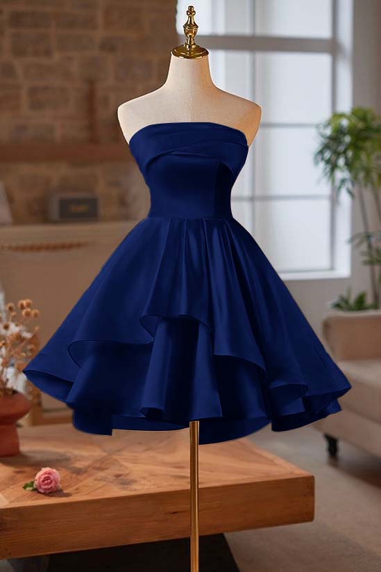 Strapless Homecoming Dress Sleeveless Short Cocktail Dress With Ruffles Pleated