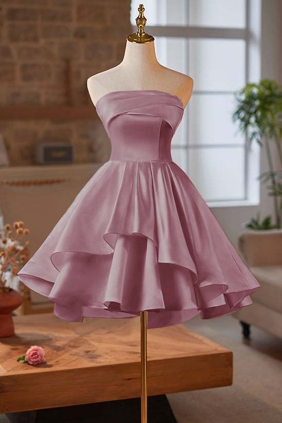 Strapless Homecoming Dress Sleeveless Short Cocktail Dress With Ruffles Pleated