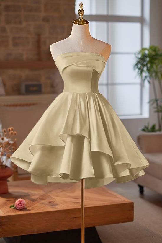 Strapless Homecoming Dress Sleeveless Short Cocktail Dress With Ruffles Pleated