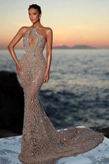 Strapless Keyhole Beaded Prom Dresses Mermaid Evening Formal Dresses