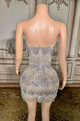 Strapless Mini Homecoming Dress Silver Cocktail 1920s Party Dress with Fringes