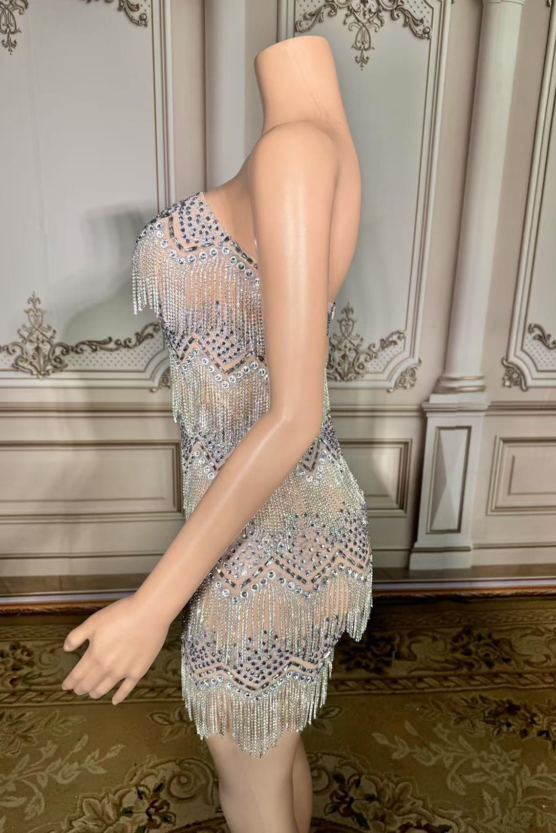 Strapless Mini Homecoming Dress Silver Cocktail 1920s Party Dress with Fringes