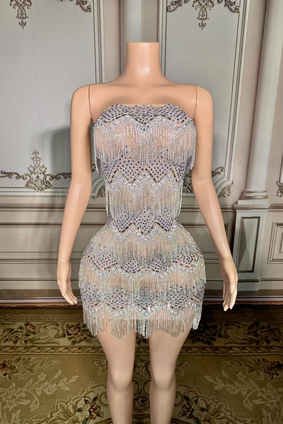 Strapless Mini Homecoming Dress Silver Cocktail 1920s Party Dress with Fringes