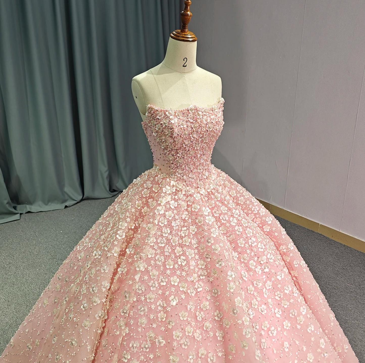 Strapless Pink Quinceanera Dress Sequined Ball Gown Sweet 16 Dress