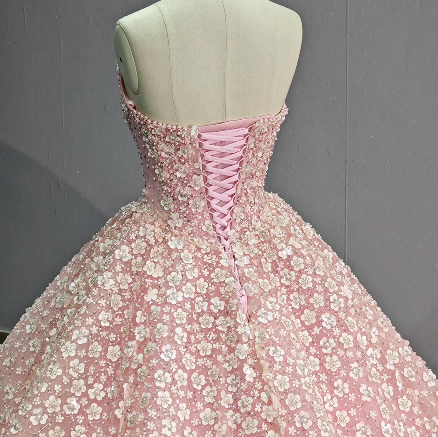 Strapless Pink Quinceanera Dress Sequined Ball Gown Sweet 16 Dress