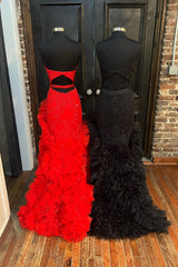 Strapless Prom Dress Cut Out Back Ruffle Layers Mermaid Evening Dress