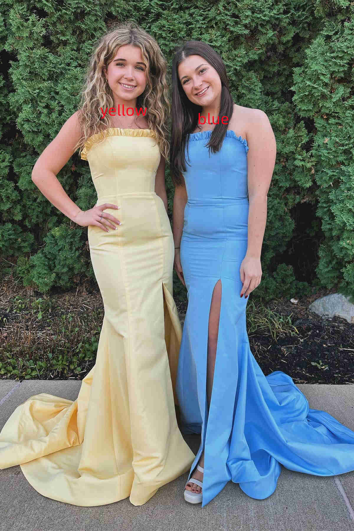 Strapless Prom Dress Maganta Ruffle Mermaid Split Long Evening Dress
