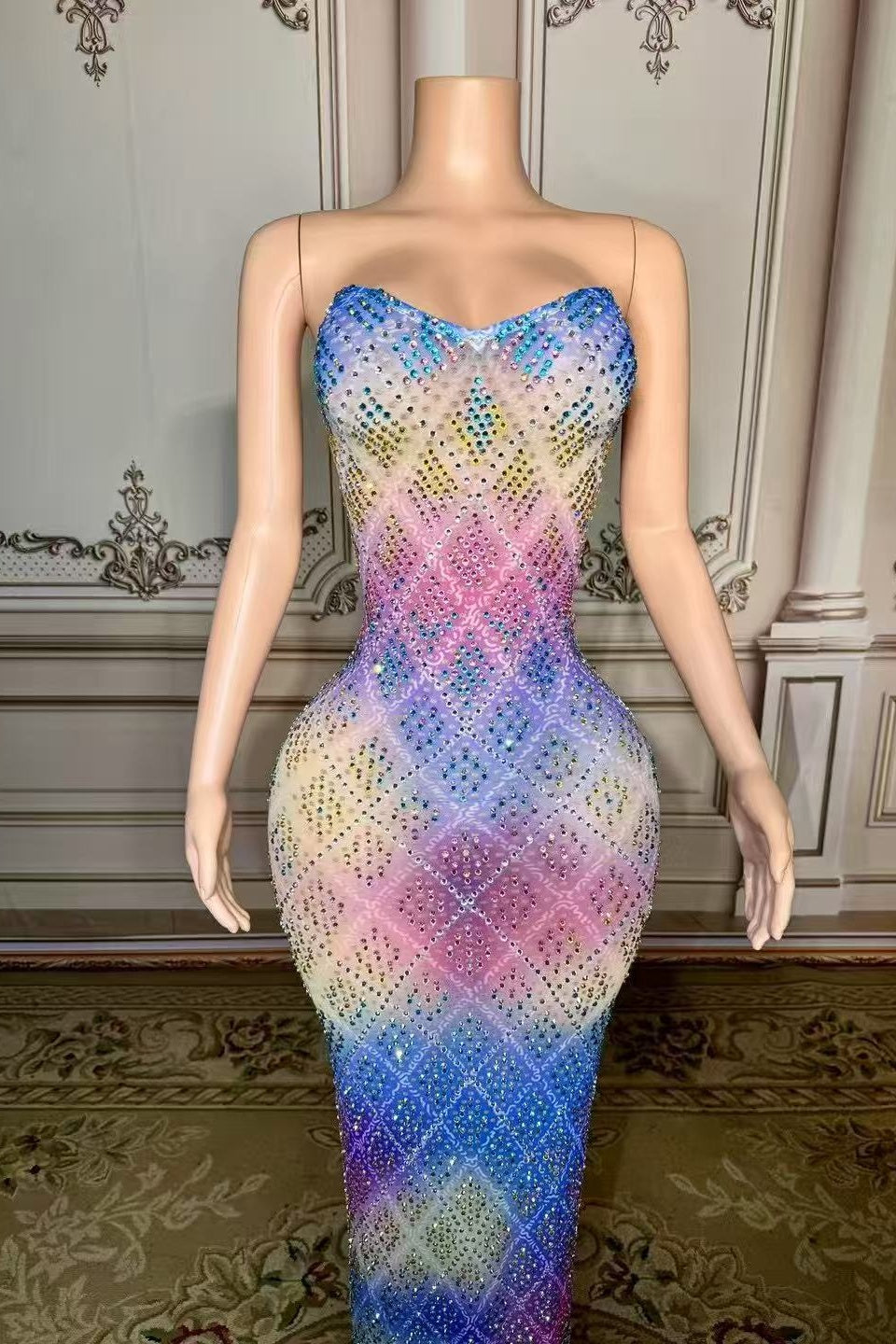 Strapless Prom Dress Mermaid Formal Evening Dress with Beadings