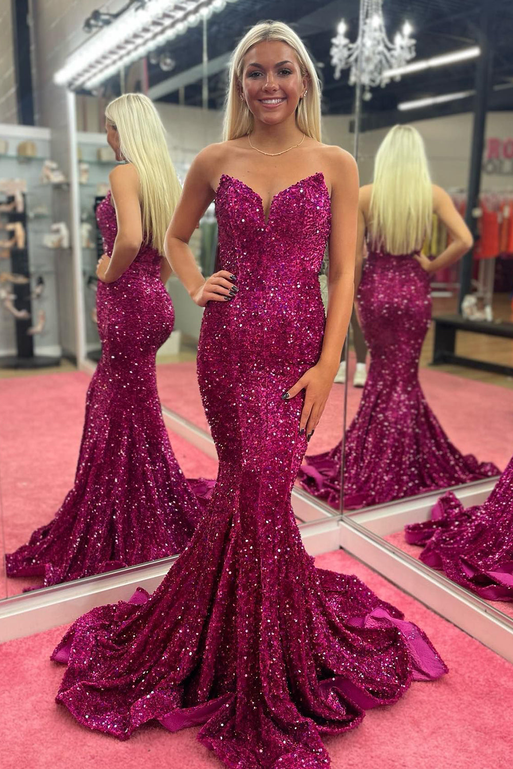 Strapless Sequined Black Prom Dress Mermaid Evening Dress