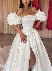 Strapless Sleeveless Court Train A Line Wedding Dress