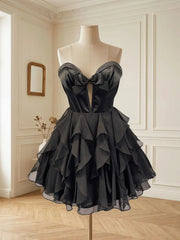 Strapless Sweetheart Bow Accent Tiered Ruffle Homecoming Dresses Mini Cocktail Dress