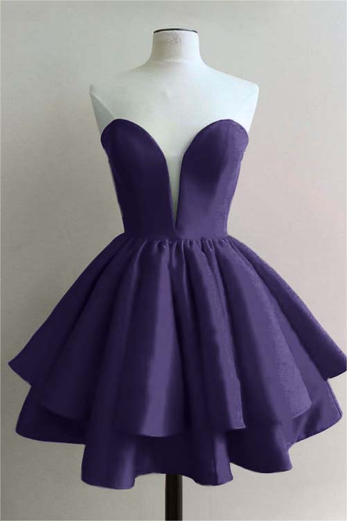 Strapless Sweetheart Homecoming Dress Sleeveless Pleated Short Cocktail Dress With Ruffles