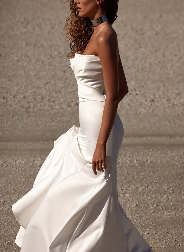 Strapless Trumpet Mermaid Elastic Satin Wedding Dress With Court Train