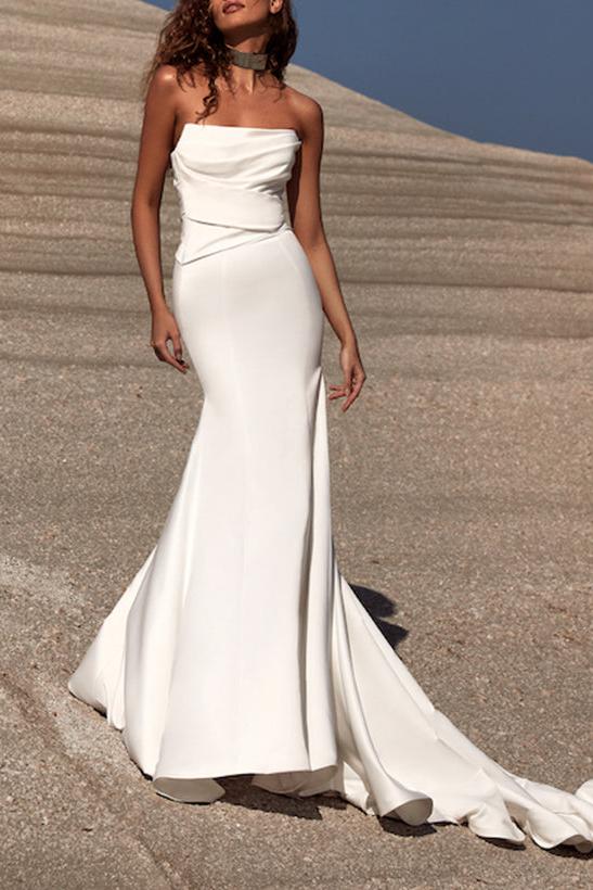 Strapless Trumpet Mermaid Elastic Satin Wedding Dress With Court Train