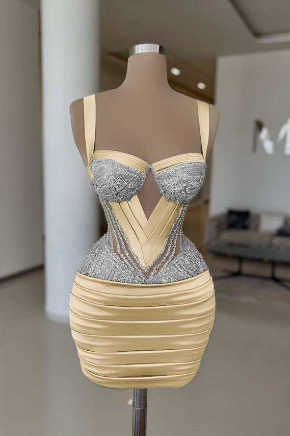 Straps Sleeveless Homecoming Dress Short Cocktail Dress With Pleated Beading